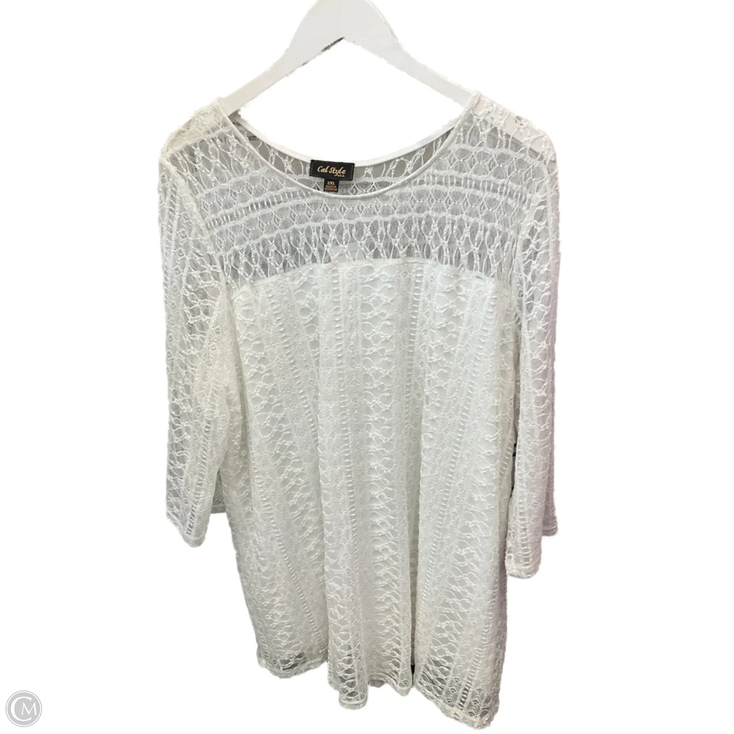 Top 3/4 Sleeve By Cal Style In Cream, Size: 2x