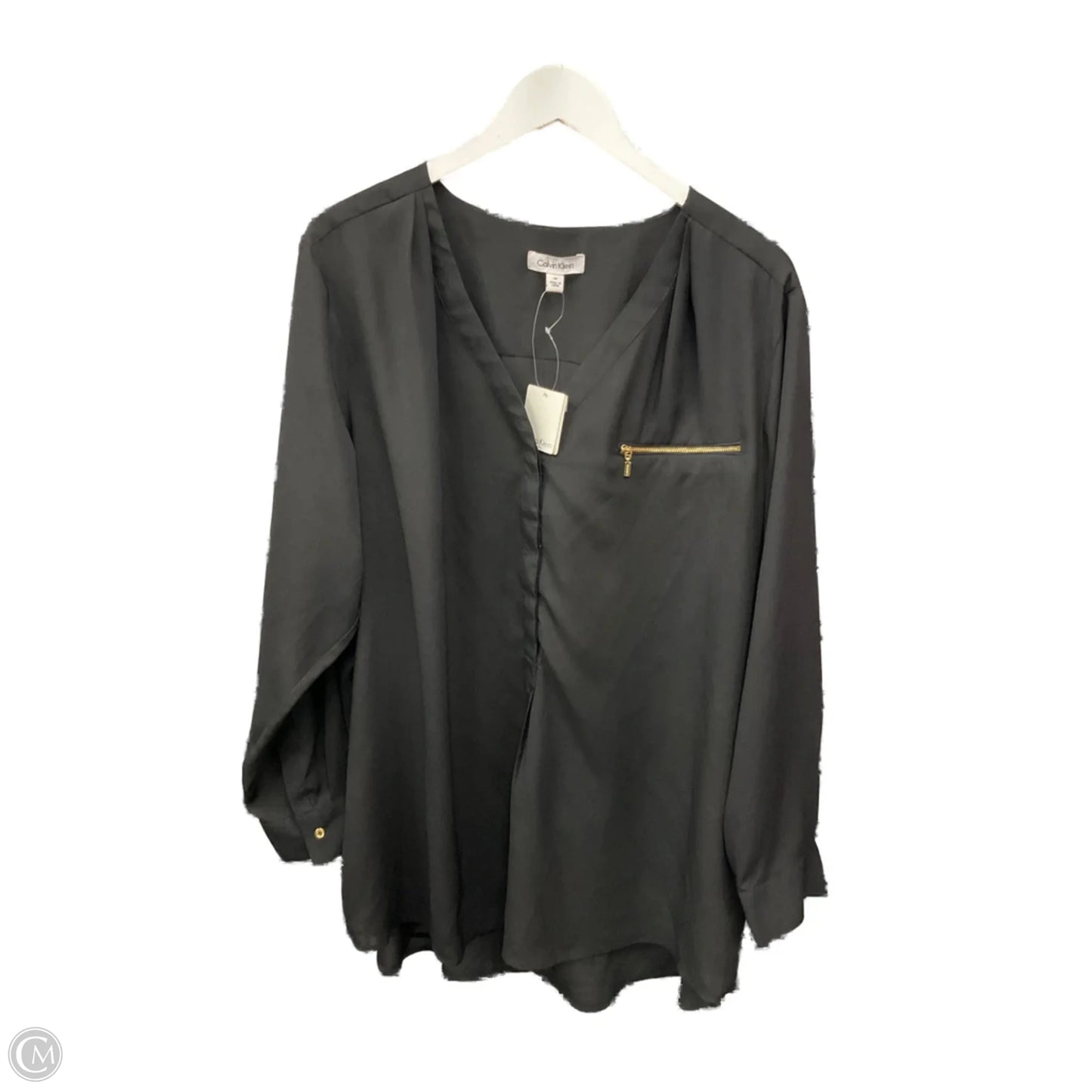 Top Long Sleeve By Calvin Klein In Black, Size: 1x