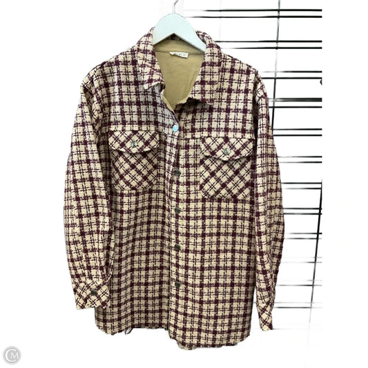 Jacket Shirt By Kori America In Cream & Red, Size: L