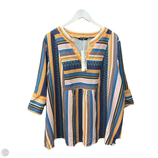 Top Short Sleeve By Bloomchic In Blue & Yellow, Size: 3x