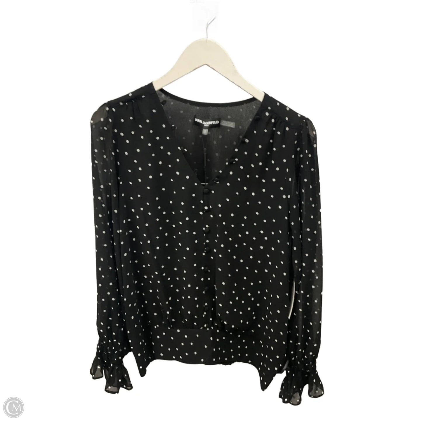 Top Long Sleeve Designer By Karl Lagerfeld In Polkadot Pattern, Size: M