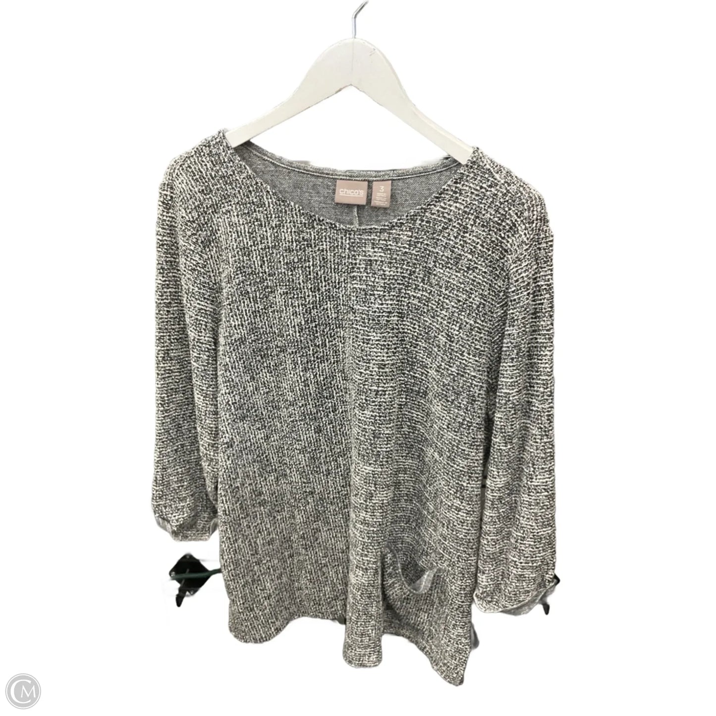 Top 3/4 Sleeve By Chicos In Black & White, Size: Xl