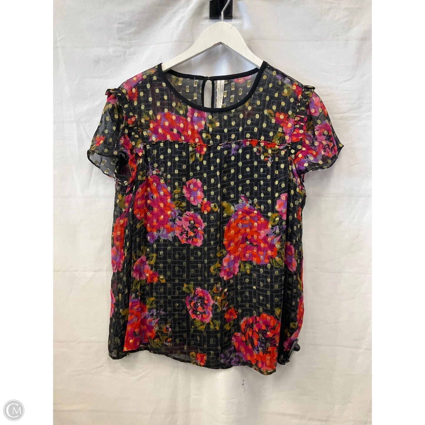Top Short Sleeve By Anthropologie In Black & Purple, Size: M