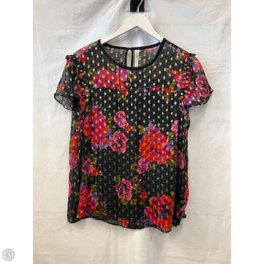 Top Short Sleeve By Anthropologie In Black & Purple, Size: M