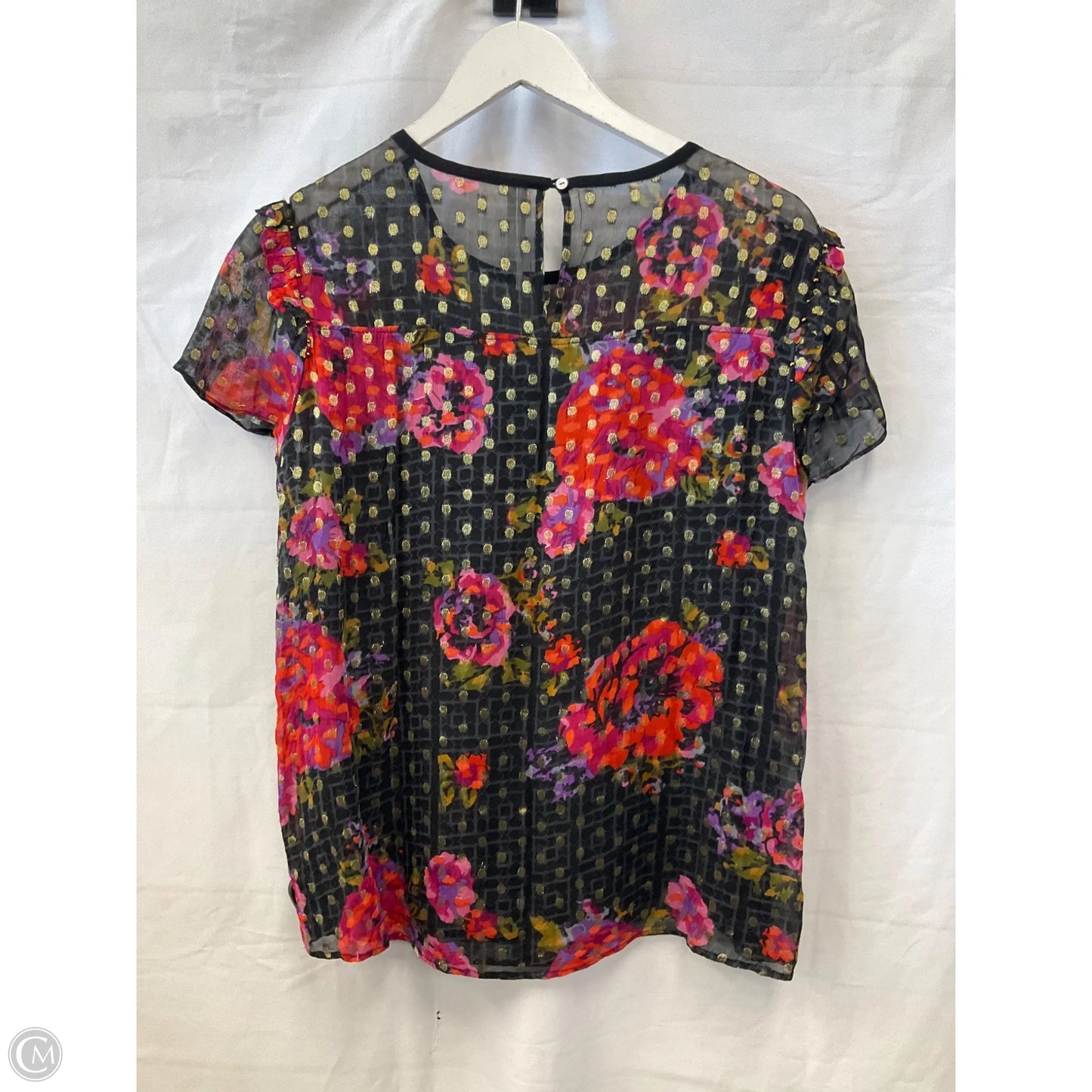 Top Short Sleeve By Anthropologie In Black & Purple, Size: M