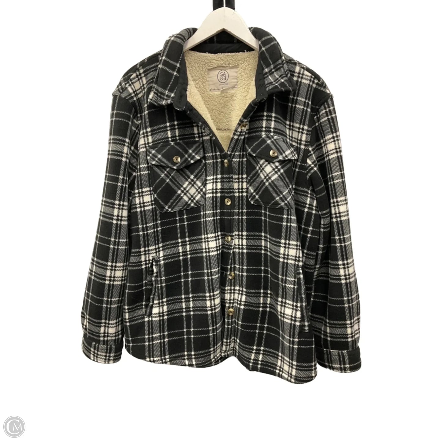 Jacket Shirt By Sage In Black & White, Size: Xl