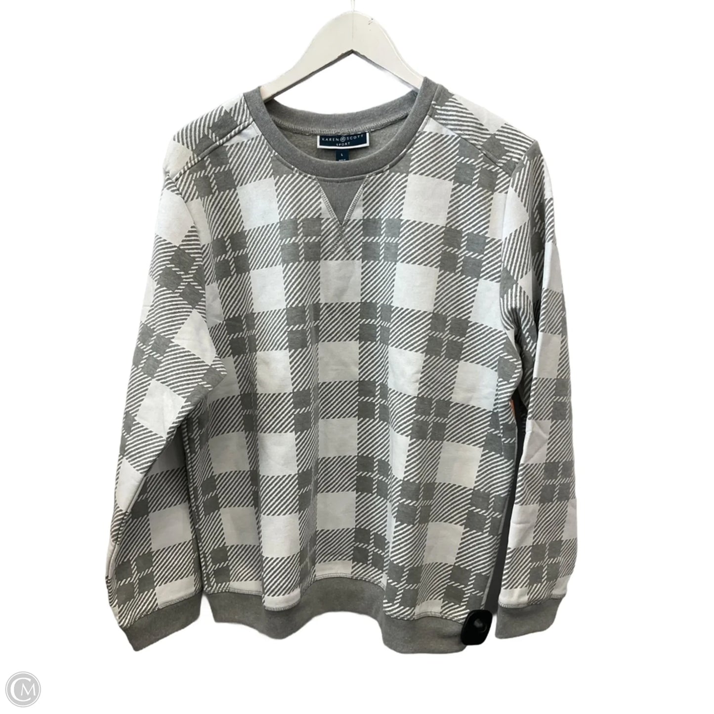 Sweatshirt Crewneck By Karen Scott In Grey & White, Size: L