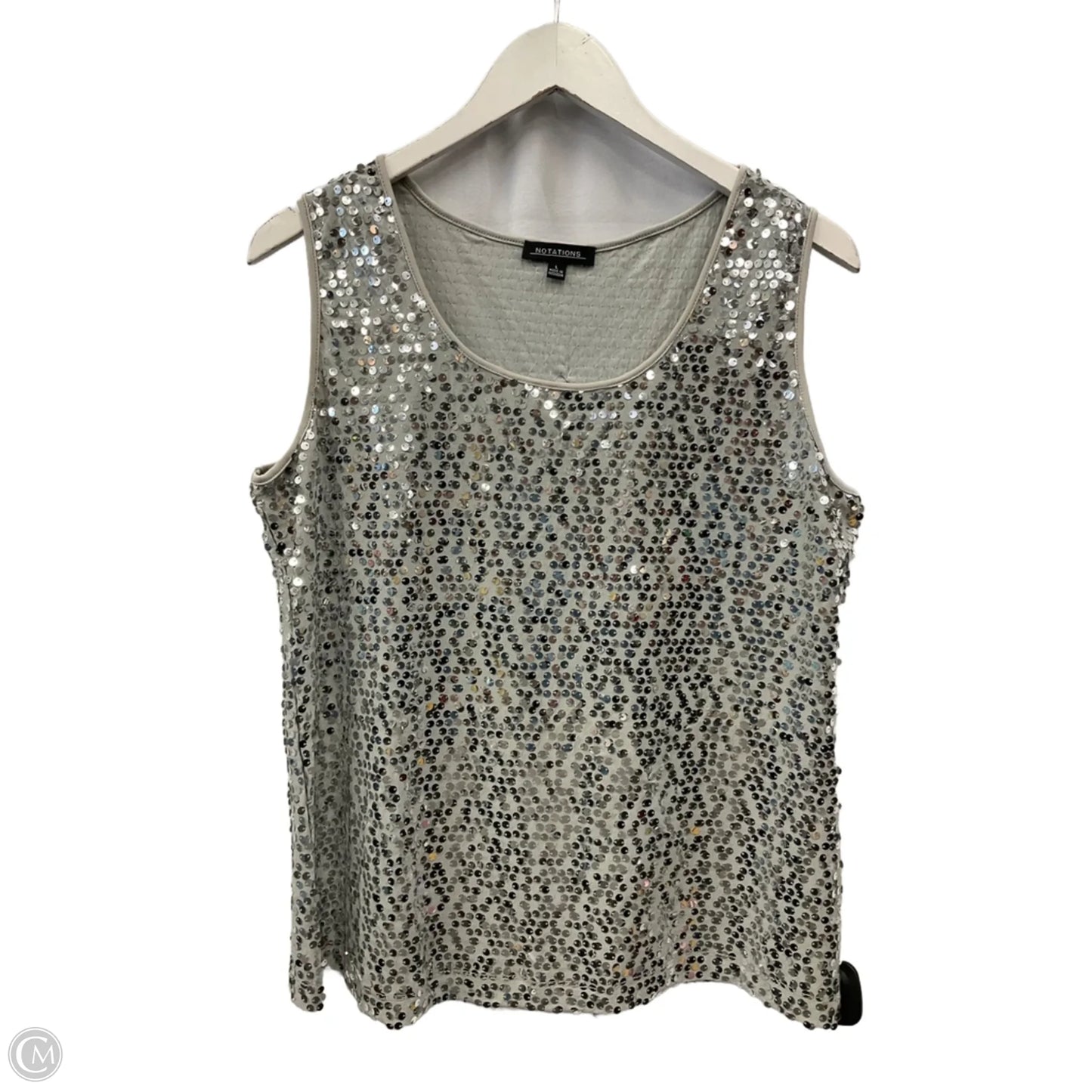 Top Sleeveless By Notations In Silver, Size: L