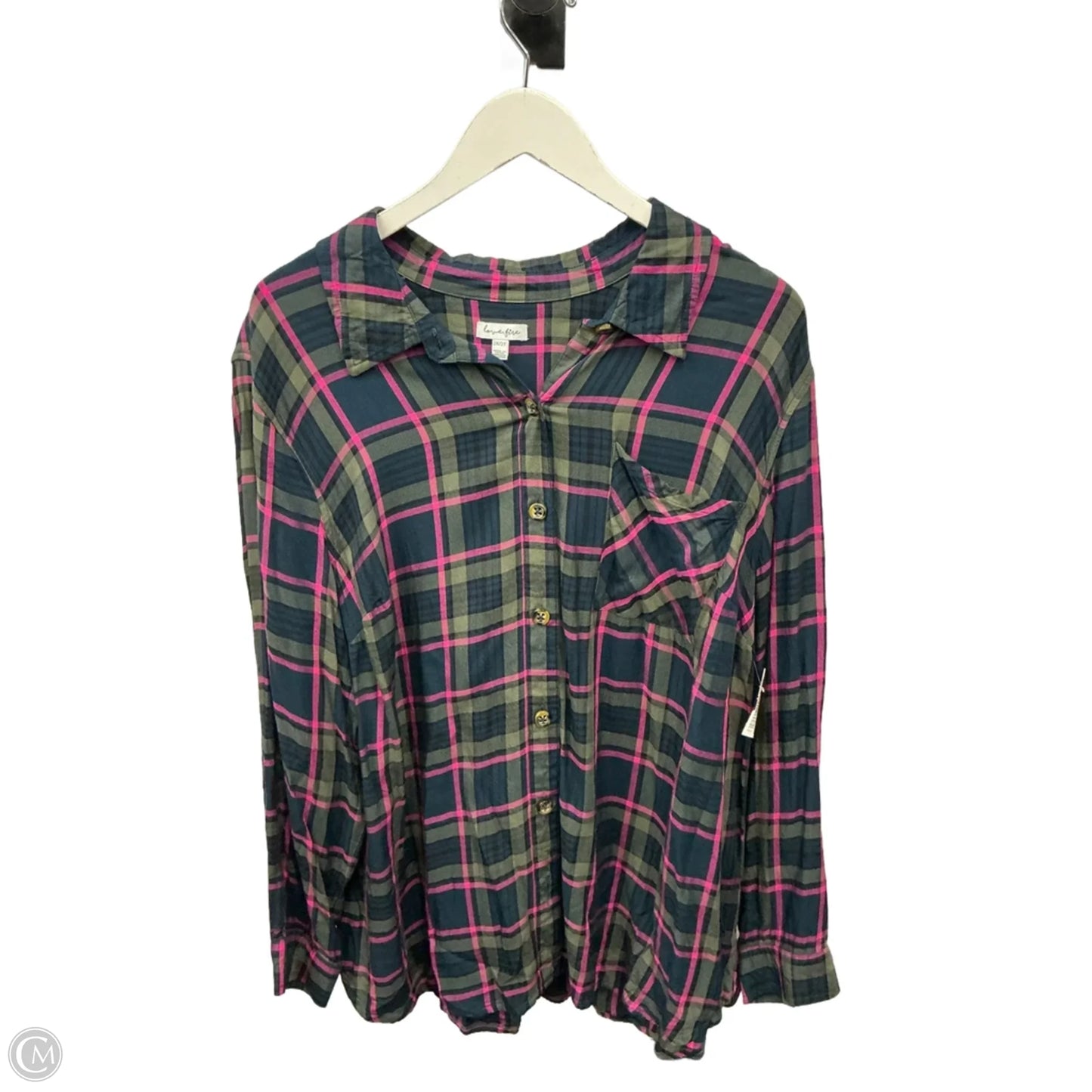 Top Long Sleeve By Love Fire In Green & Pink, Size: 2x