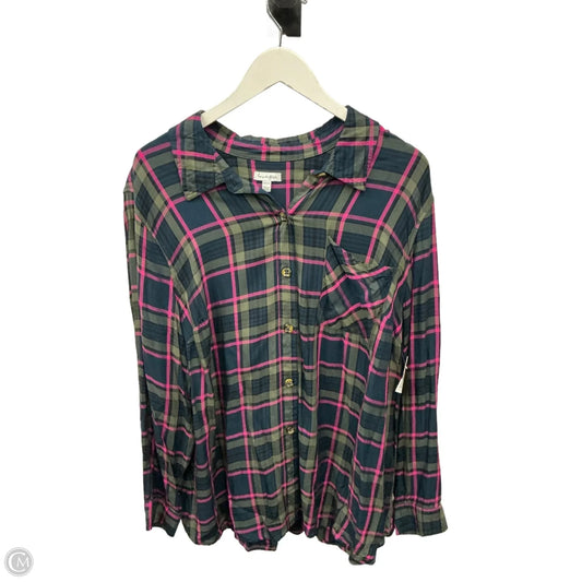 Top Long Sleeve By Love Fire In Green & Pink, Size: 2x