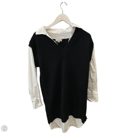 Tunic Long Sleeve By Calvin Klein In Black & White, Size: S