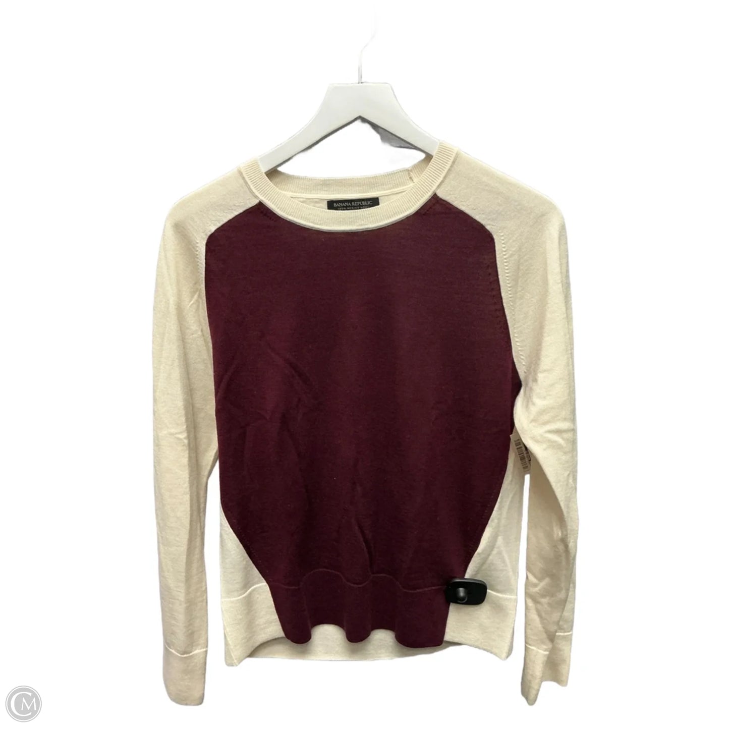 Top Long Sleeve By Banana Republic In Cream & Red, Size: M