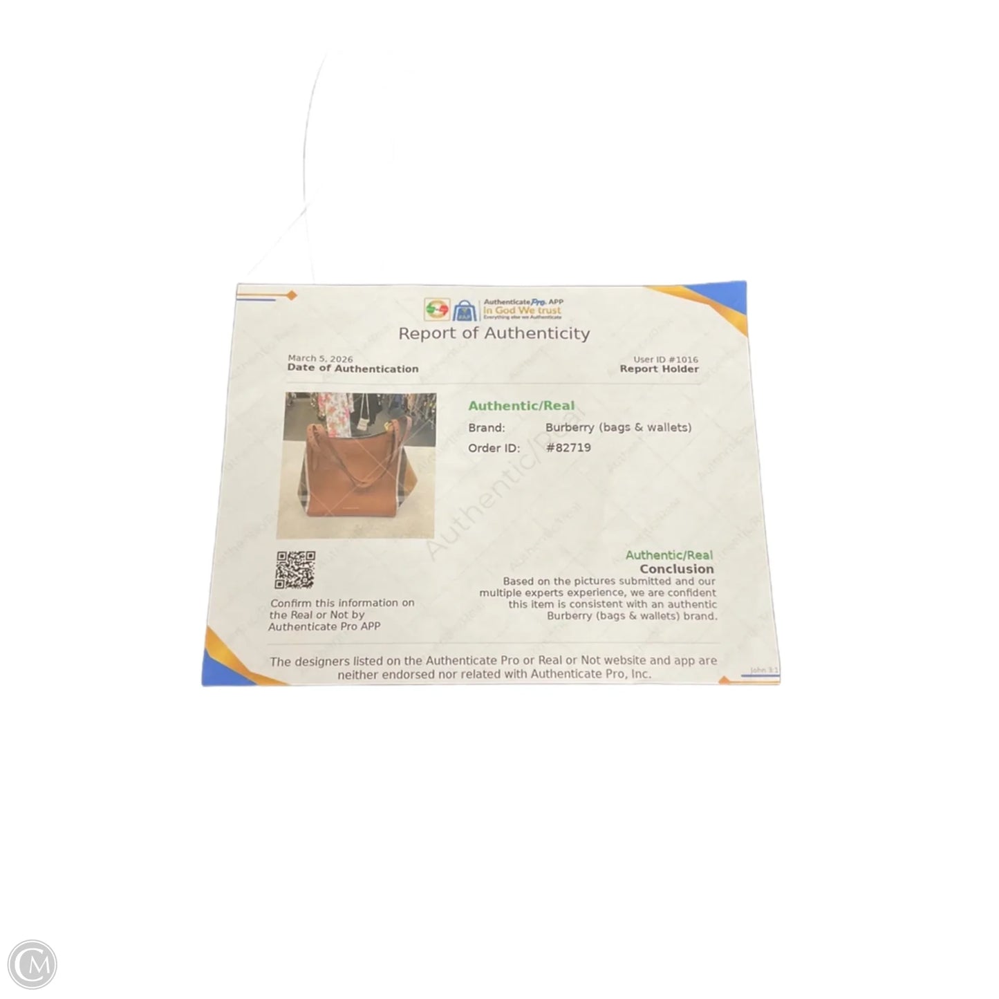 Accessory Luxury Designer Label By Burberry, Size: Medium