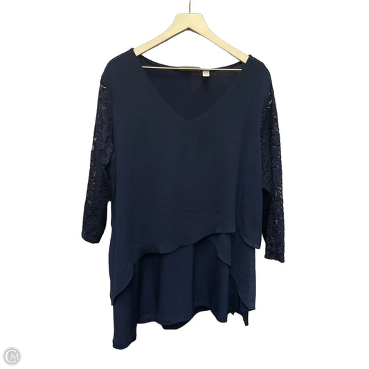 Tunic 3/4 Sleeve By Susan Graver In Navy, Size: 2x