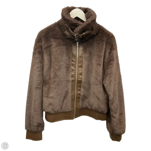 Jacket Faux Fur & Sherpa By Clothes Mentor In Brown, Size: M