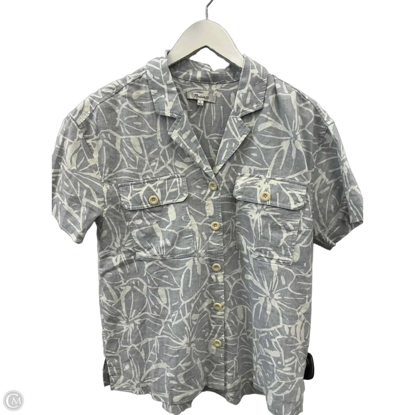 Top Short Sleeve By Madewell In Grey & White, Size: S