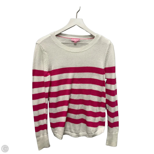 Sweater Cardigan Designer By Lilly Pulitzer In Pink & White, Size: M