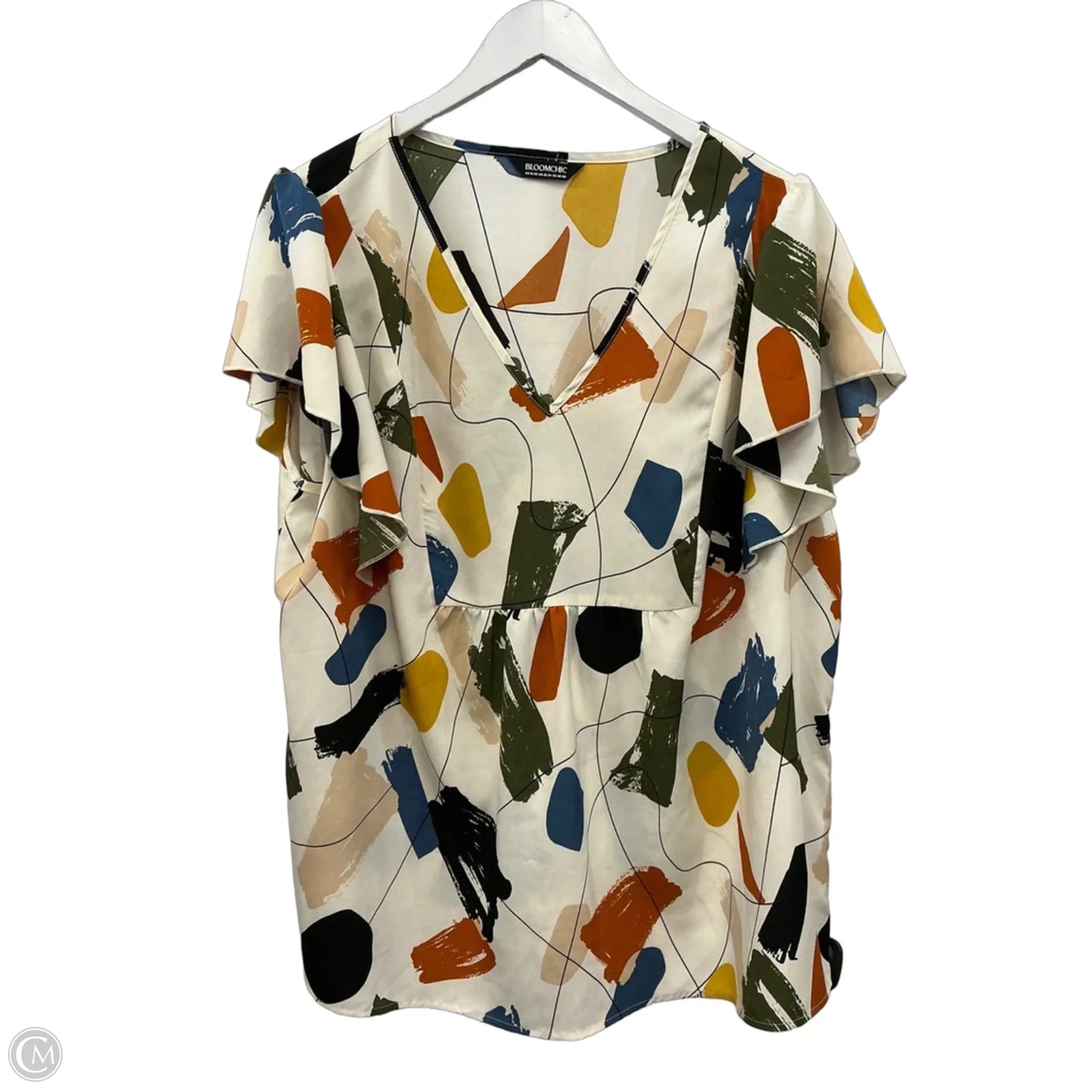 Top Short Sleeve By Bloomchic In Cream & Green, Size: 1x