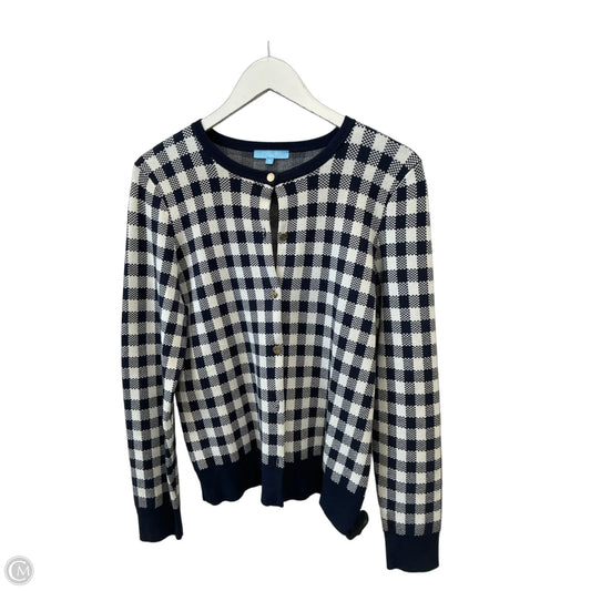 Sweater Cardigan By Draper James In Blue & White, Size: M