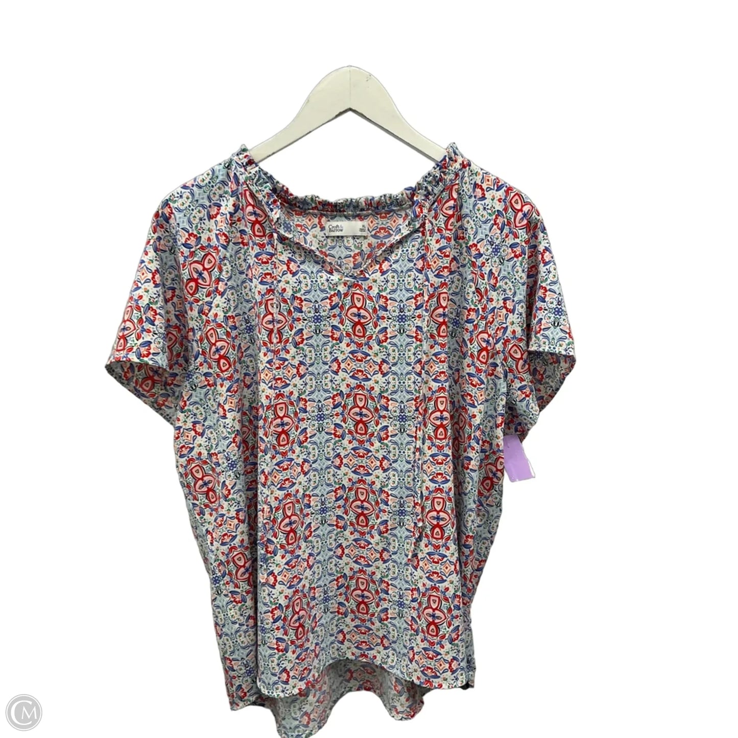 Top Short Sleeve By Croft And Barrow In Blue & White, Size: Xl