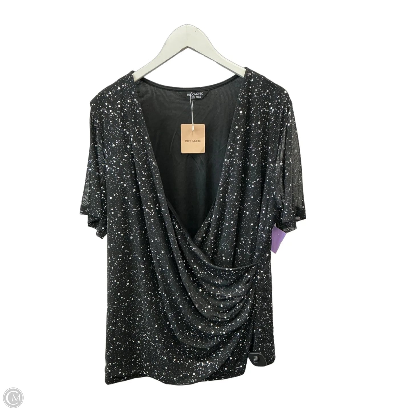 Top Short Sleeve By Bloomchic In Black & Silver, Size: 1x