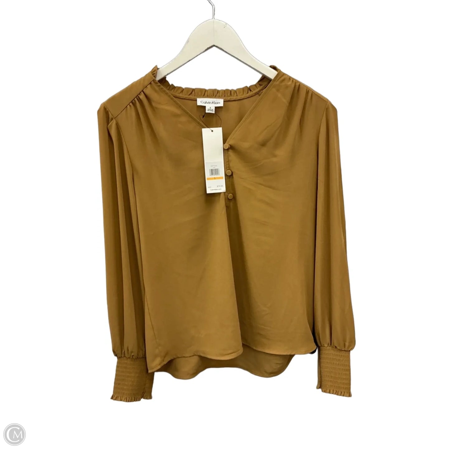 Top Long Sleeve By Calvin Klein In Tan, Size: S