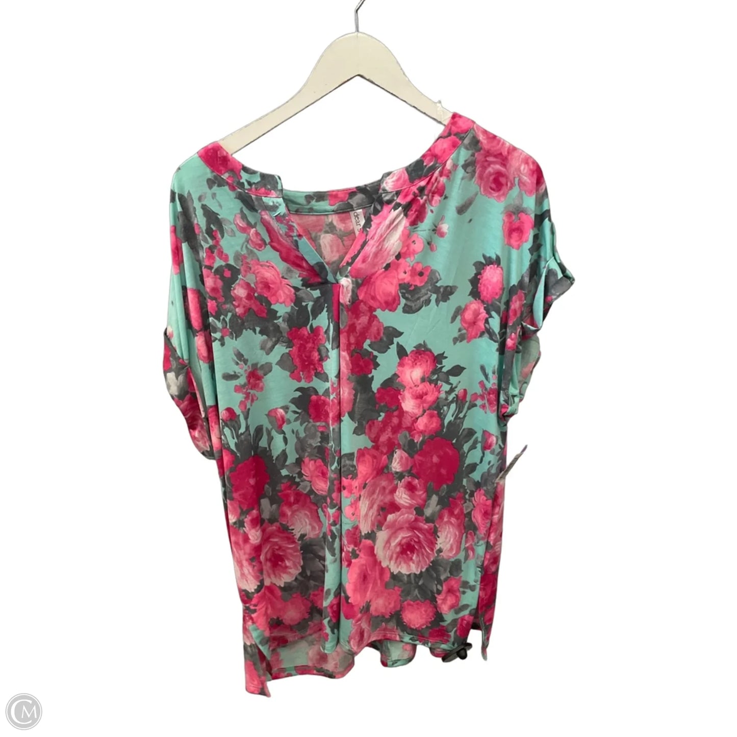 Top Short Sleeve By Dear Scarlett In Green & Pink, Size: 2x