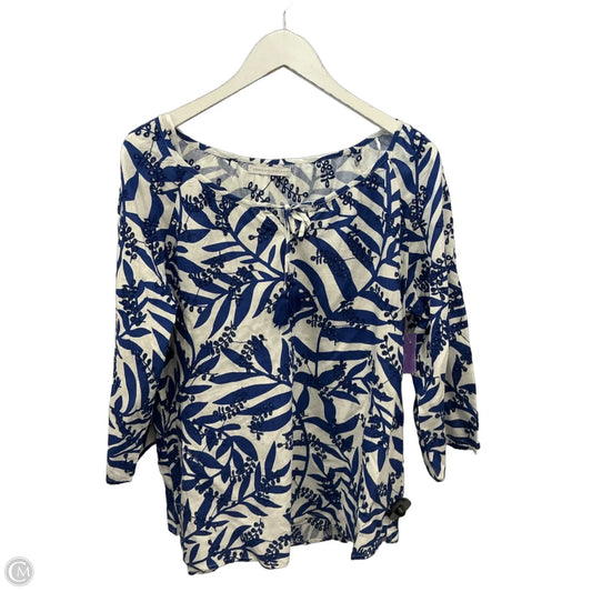 Top 3/4 Sleeve By Clothes Mentor In Blue & White, Size: L