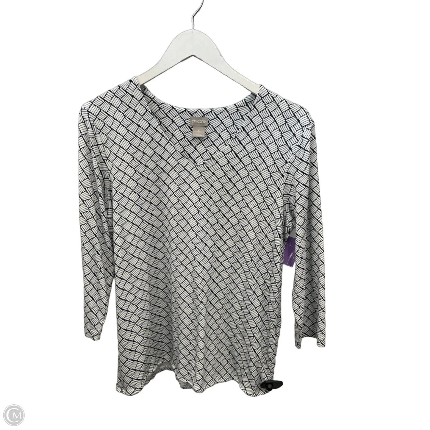 Top 3/4 Sleeve By Chicos In Blue & White, Size: L