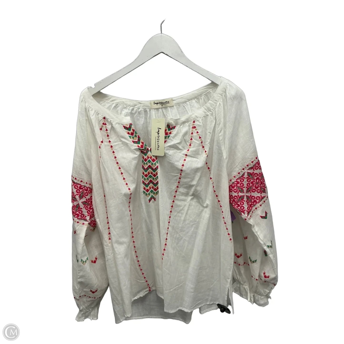 Top Long Sleeve By Impressions In White, Size: 3x