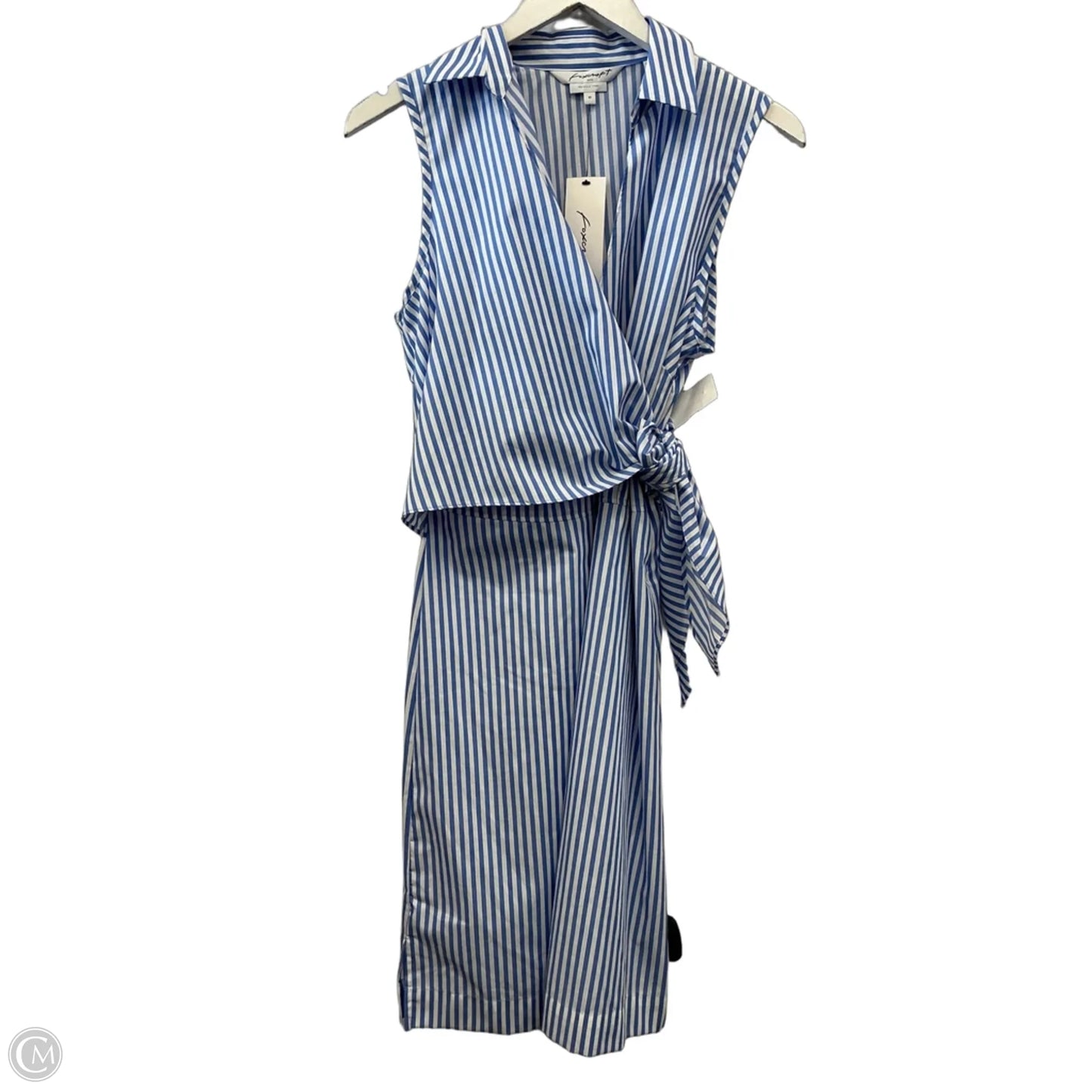 Dress Casual Midi By Foxcroft In Blue & White, Size: M