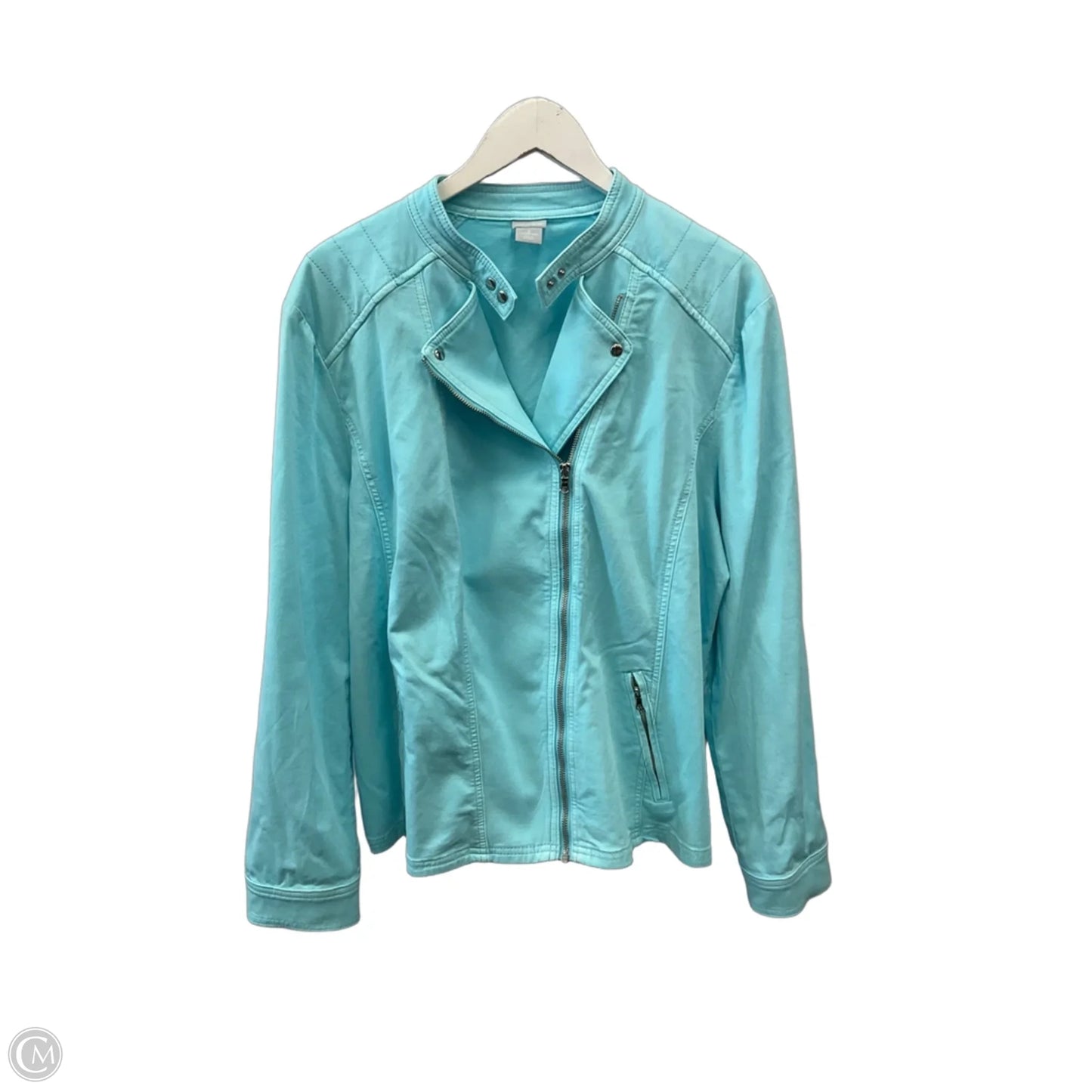 Jacket Denim By Chicos In Aqua, Size: 1x