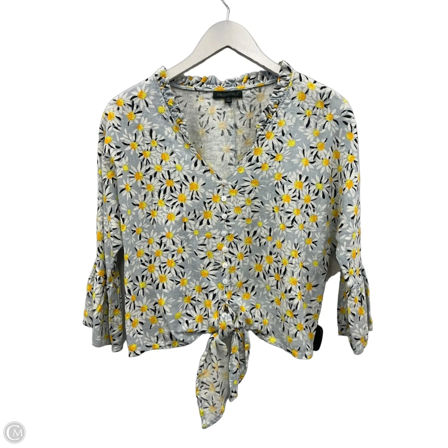 Top Short Sleeve By For Cynthia In Grey & Yellow, Size: M