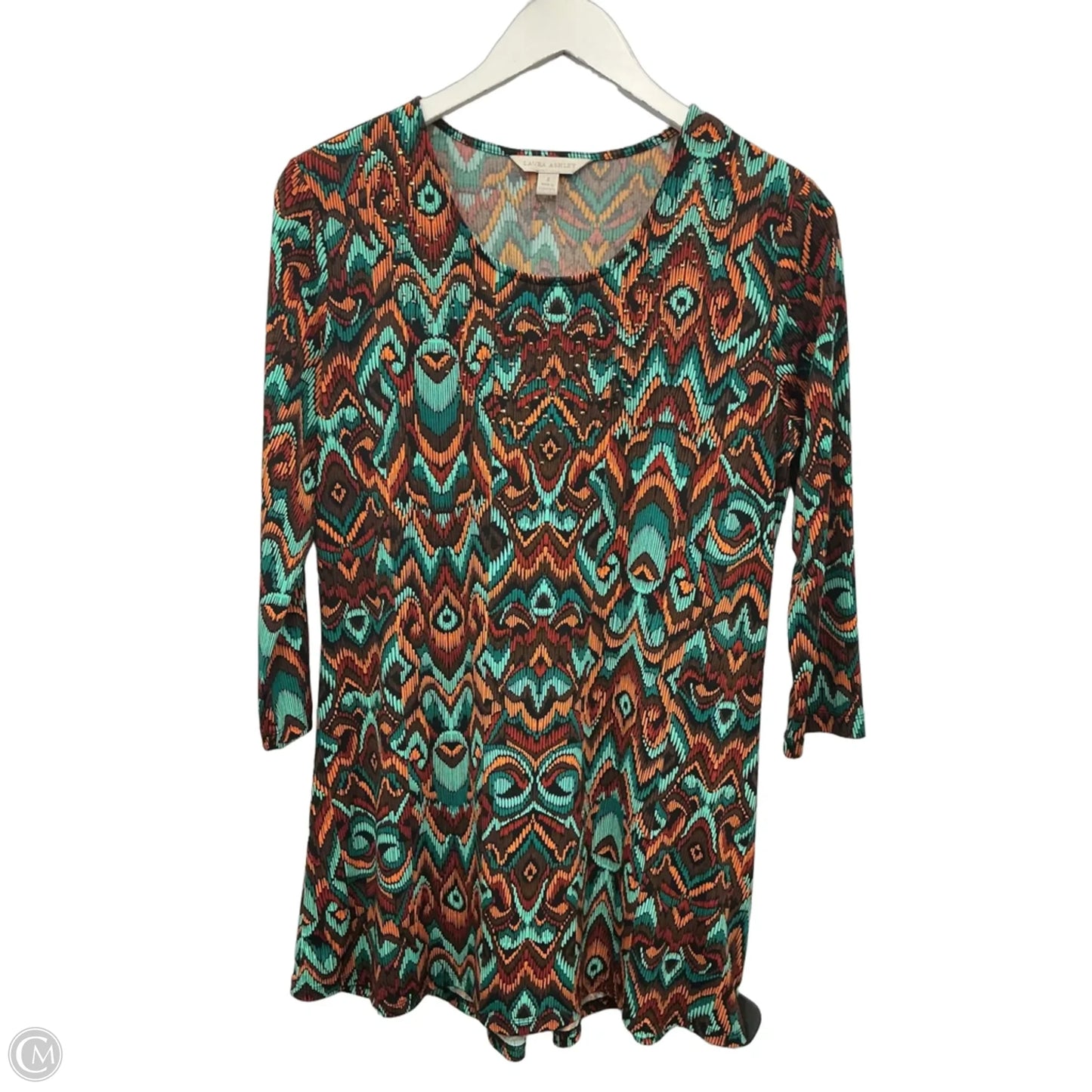 Tunic 3/4 Sleeve By Laura Ashley In Brown & Green, Size: S