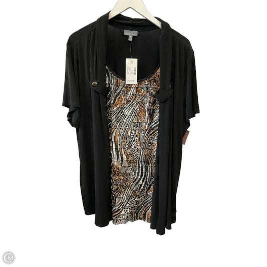 Top Short Sleeve By Essentials In Black & Brown, Size: 2x