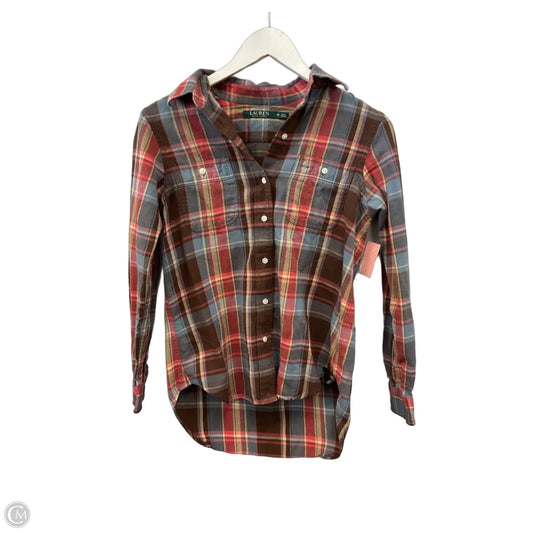 Top Long Sleeve By Lauren By Ralph Lauren In Brown & Pink, Size: S
